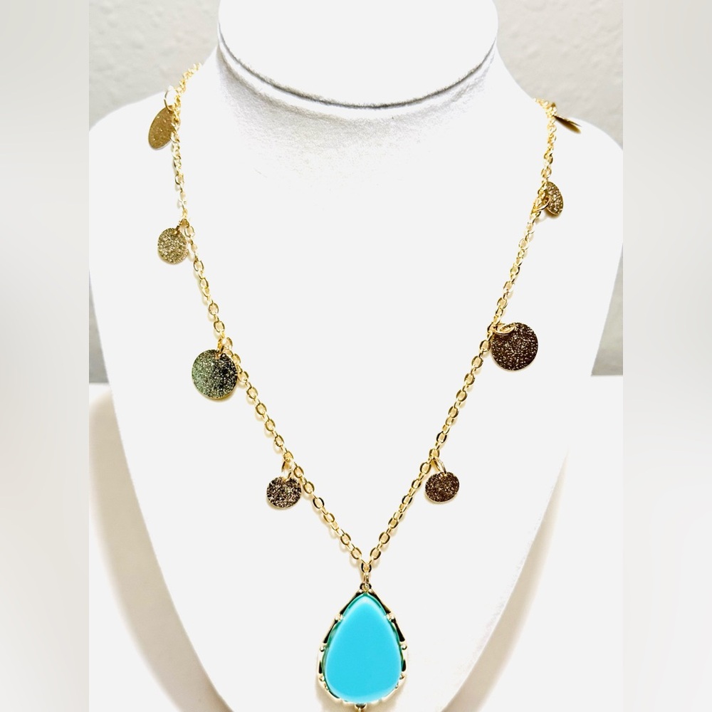 Lillly Pulitzer Turquoise Teardrop Pendant Moonlight Tassel Necklace NWT